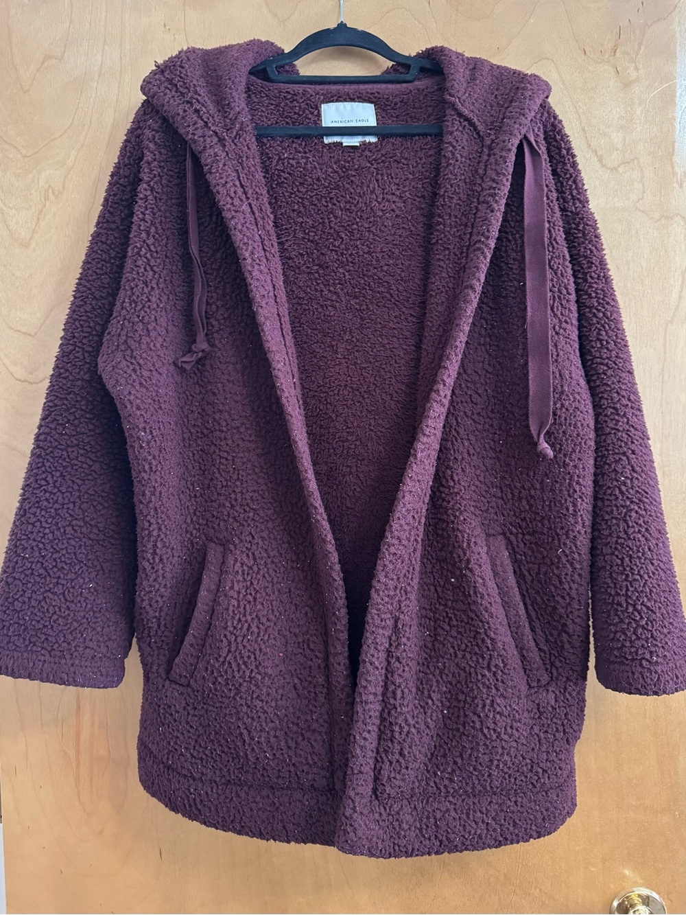 American Eagle Outfitters Hooded Teddy Jacket in maroon